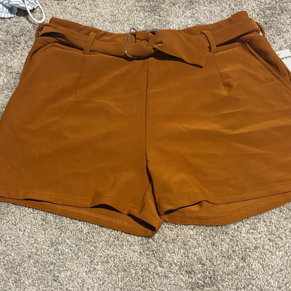 High Waist Women's Brown Shorts with Belt